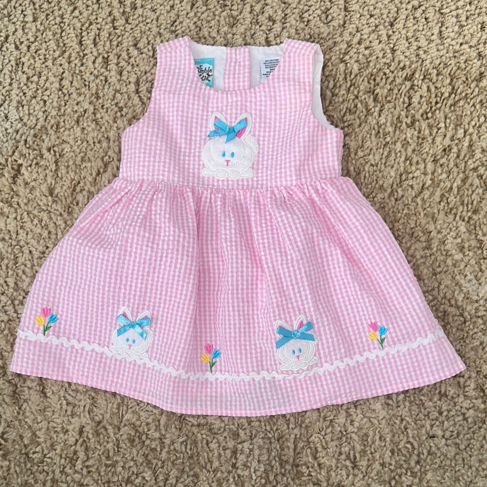 EUC Bumble and Birdie Pink & White Seersucker Bunny Dress (9 Months)